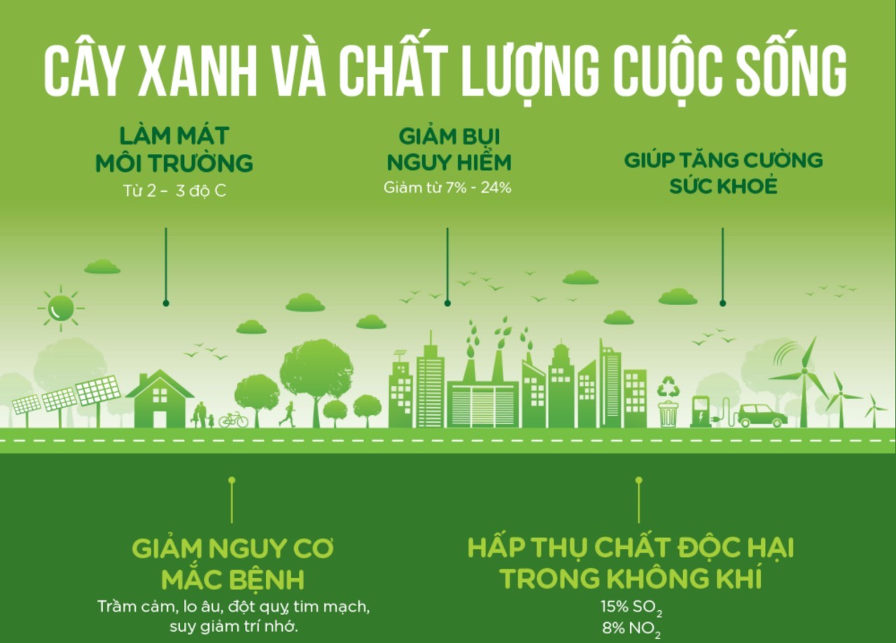 Bộ Chính trị một lần nữa khẳng định vai trò quan trọng của cây xanh đô thị  trong việc cải thiện chất lượng không khí, không gian vui chơi, giải trí trong các đô thị, khu dân cư, nhất là các thành phố lớn. Trong đó đặt ra mục tiêu đến năm 2025 diện tích cây xanh bình quân trên mỗi người dân đô thị đạt khoảng 6-8m2/người; đến năm 2030 đạt khoảng 8-10m2/người.