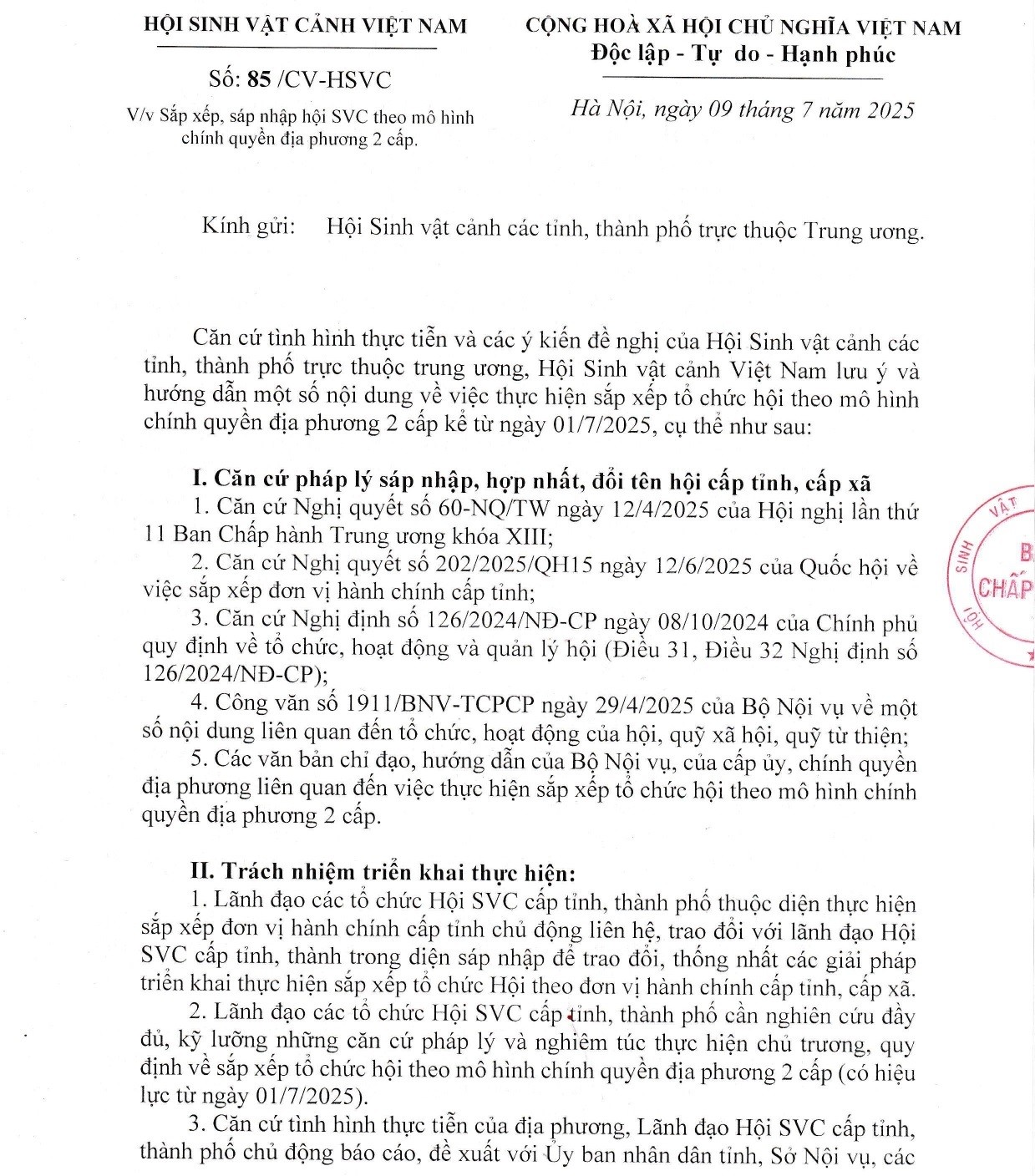 Hướng dẫn sắp xếp tổ chức Hội Sinh vật cảnh theo mô hình chính quyền địa phương hai cấp từ 01/7/2025