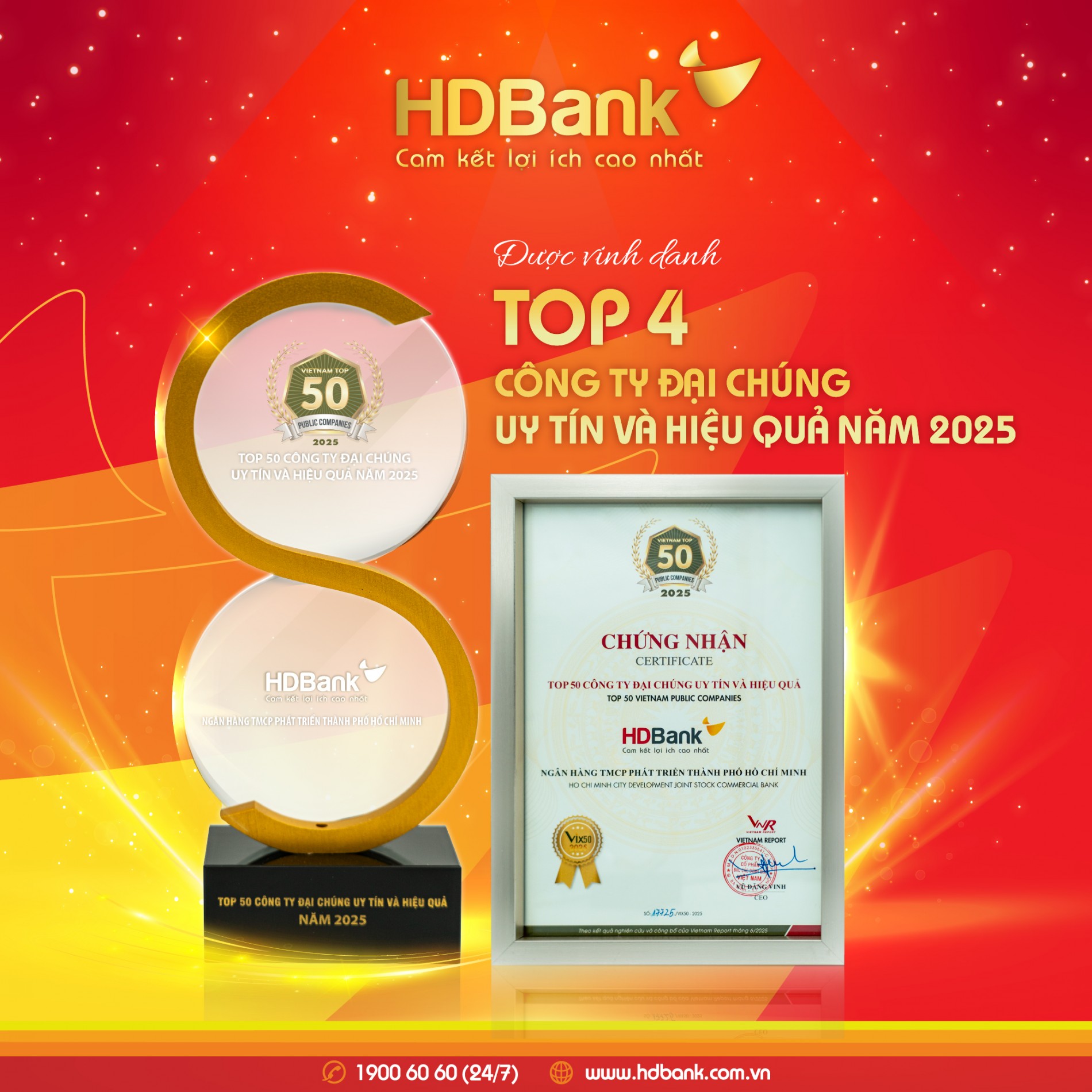 HDBank giữ vị trí thứ 3 Top ngân hàng niêm yết uy tín và hiệu quả nhất Việt Nam.