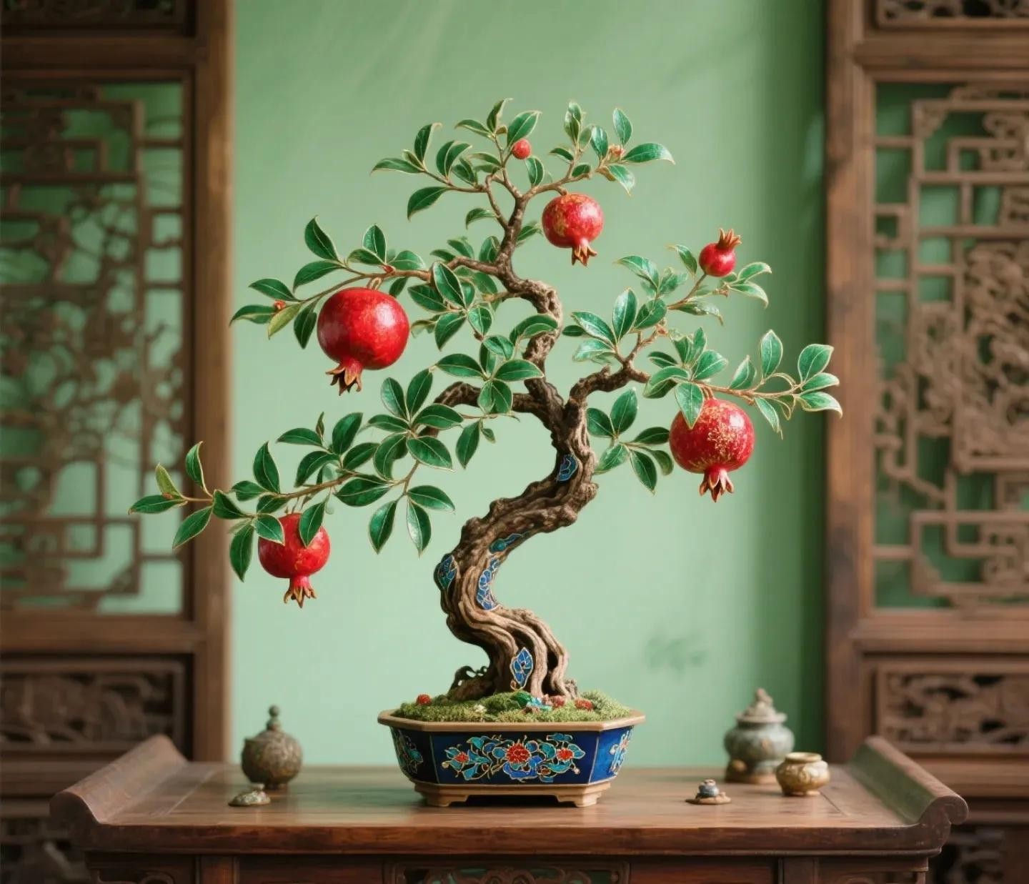 Chùm quả lựu bonsai trĩu cành mang tài lộ