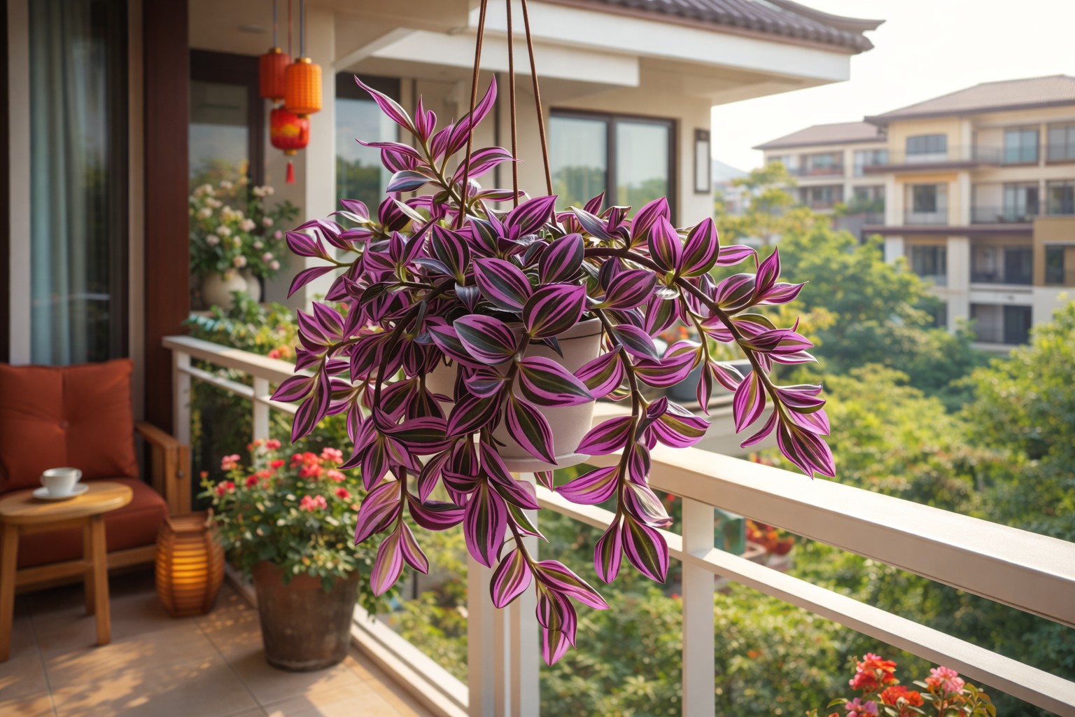 Cây có lá như tranh sơn dầu, đặt ở ban công giúp căn hộ thêm vượng khí