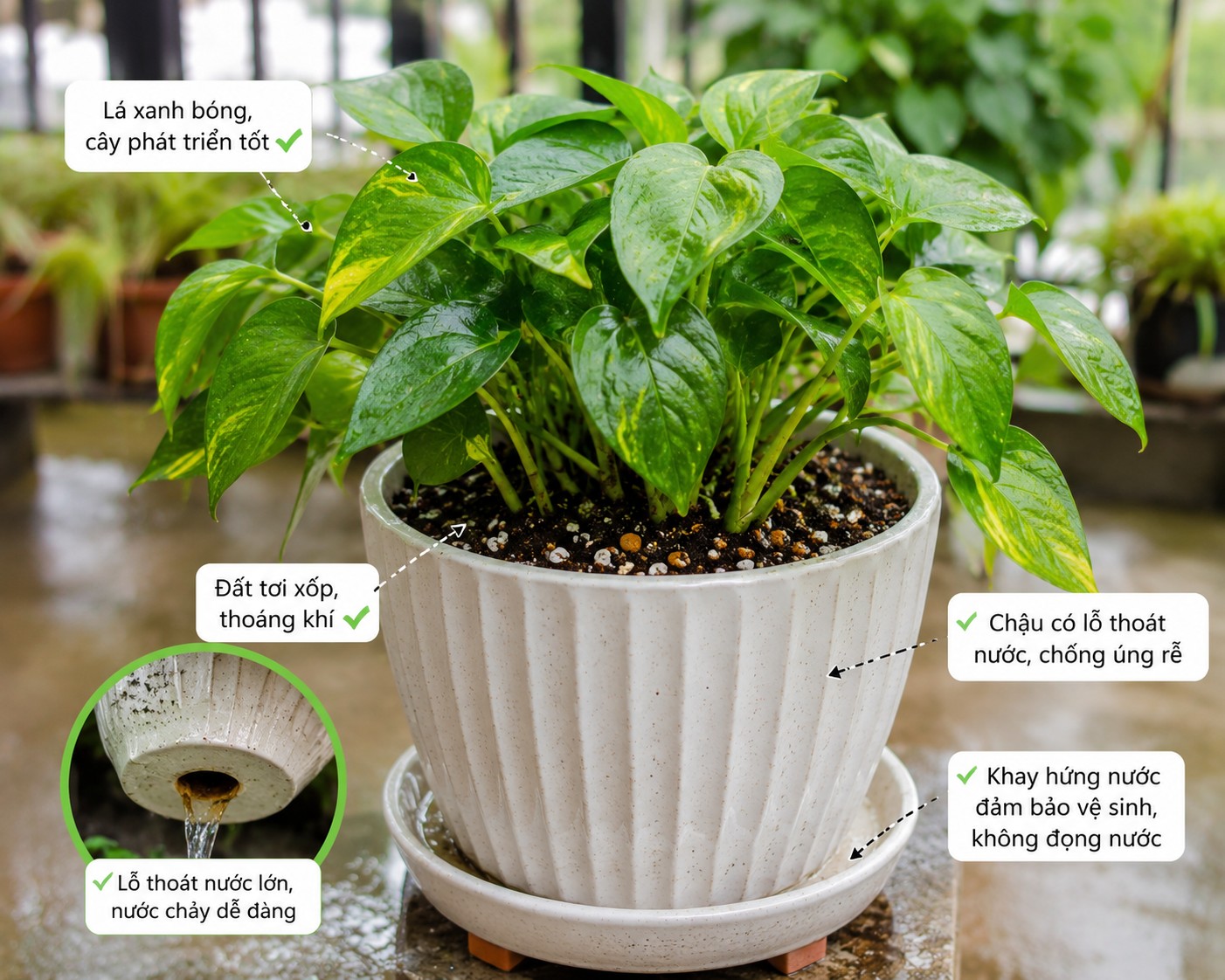 Mẹo chăm sóc cây cảnh mùa mưa: Tránh úng rễ, ngừa nấm bệnh để cây luôn xanh tốt Mẹo chăm sóc cây cảnh mùa mưa: Tránh úng rễ, ngừa nấm bệnh để cây luôn xanh tốt