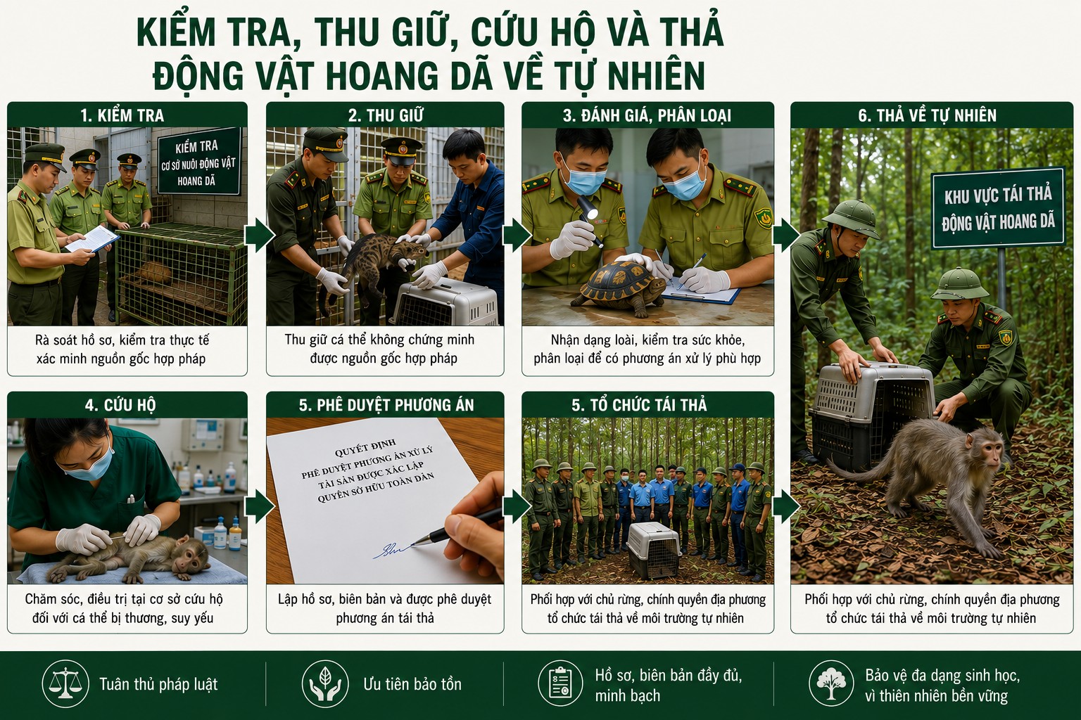 Từ kiểm tra đến tái thả: Bảo đảm tính pháp lý và khoa học trong xử lý động vật hoang dã