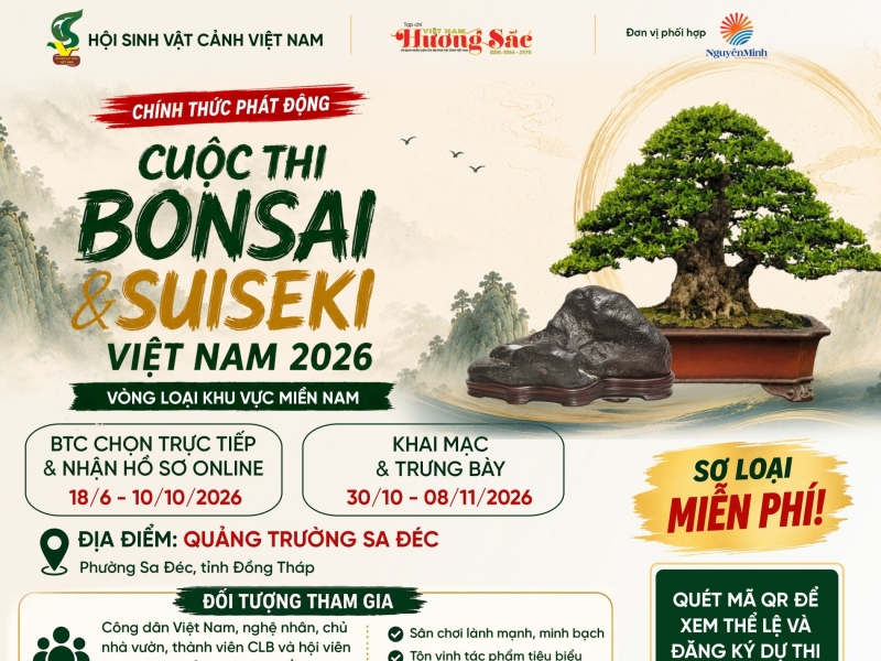 Công bố bộ nhận diện chính thức Cuộc thi Bonsai & Suiseki Việt Nam 2026 – Vòng loại khu vực Miền Nam tại Sa Đéc
